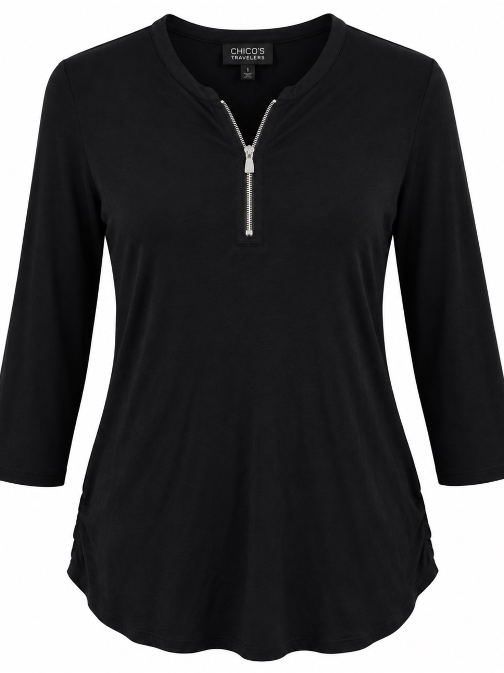 Women's Black Long-Sleeve Zip-Front Chicos Travelers Size 1. (Medium)